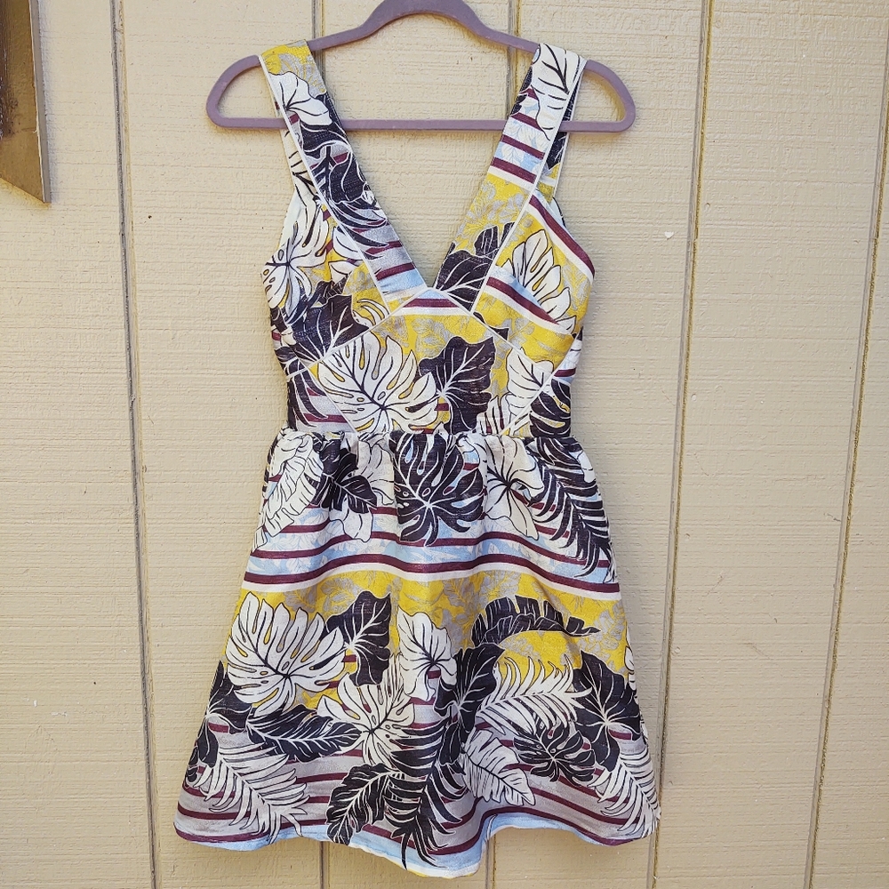Unique Striped and Tropical Cut Out Dress